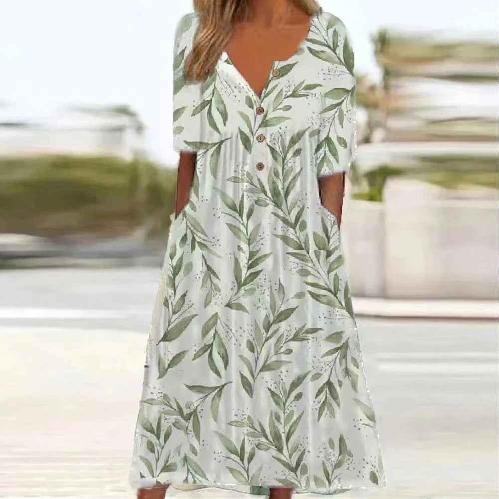 cap sleeve pleated side midi dress Green Paradise Short Sleeve Pleated Side Pocket Midi Dress – Selection-us