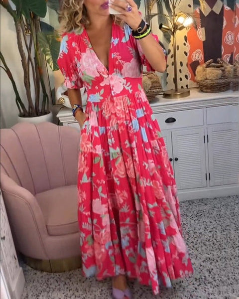 Popular Short Sleeve Print Maxi Dress