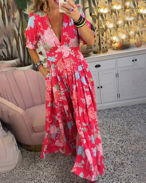 Popular Short Sleeve Print Maxi Dress