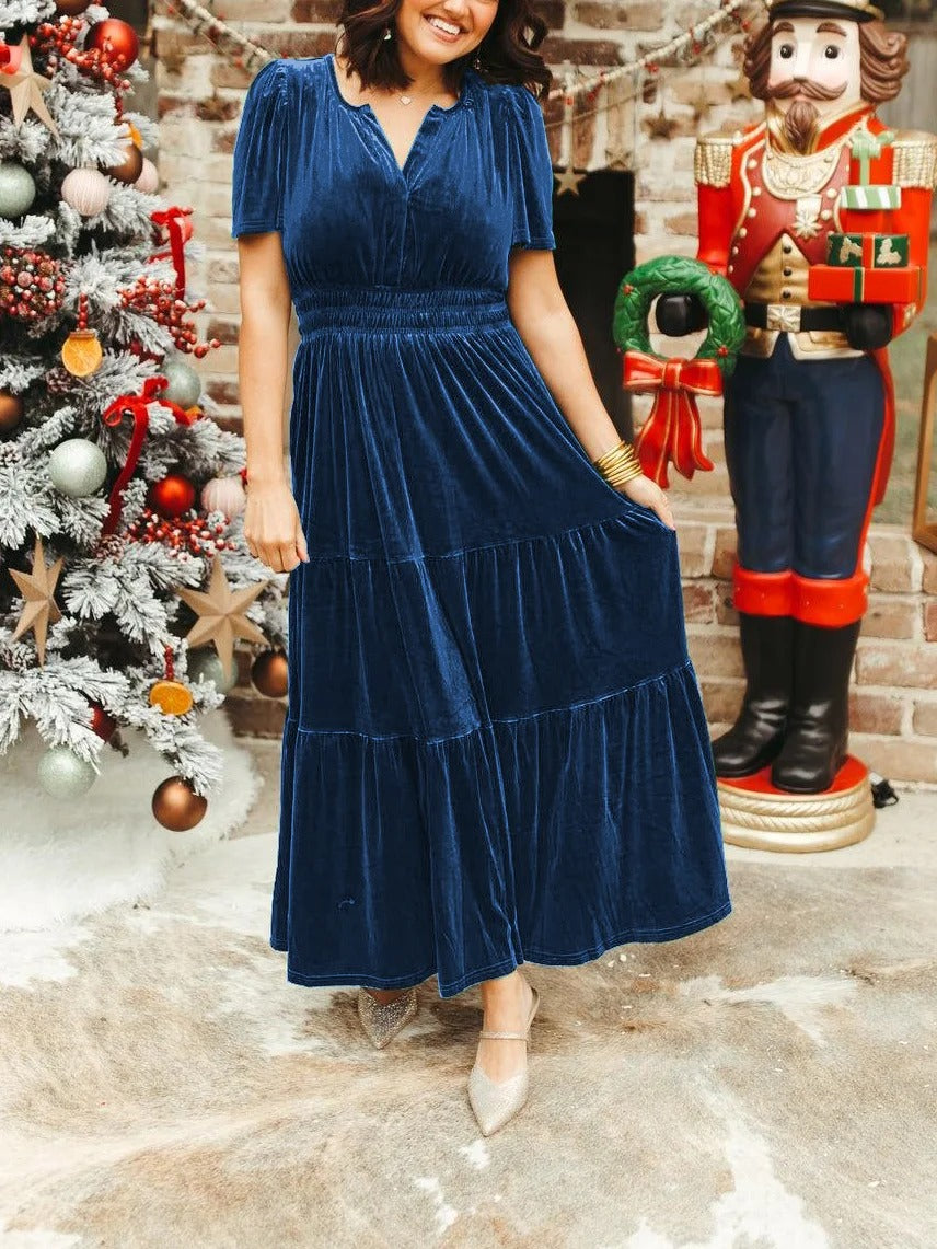 Vintage velvet pleated long dress