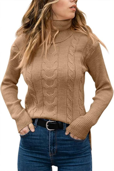 Turtleneck Long Sleeve Cable Knit Sweaters