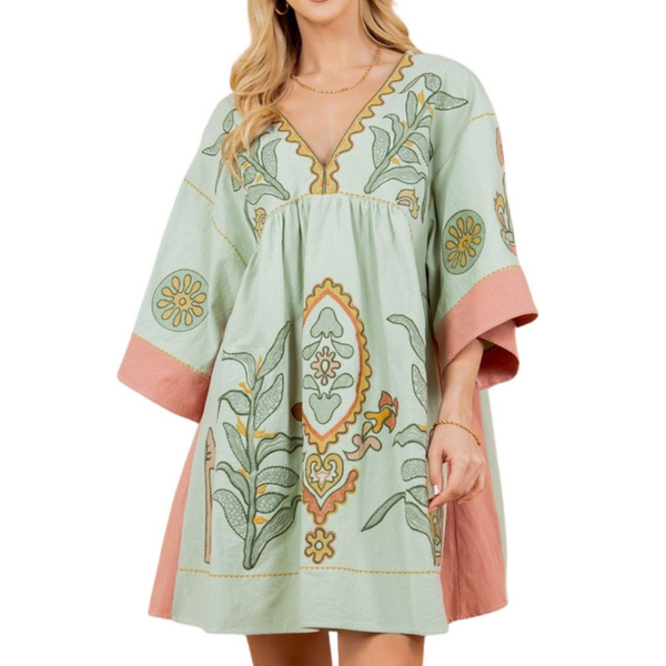 Bohemian Floral Print 3/4 Sleeve Dress