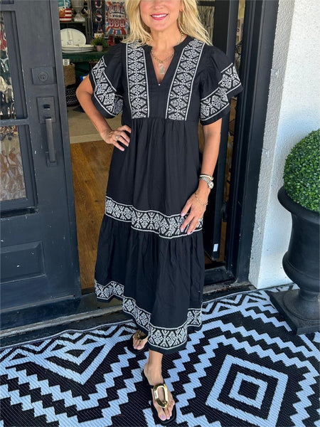 V-Neck Boho Maxi Dress