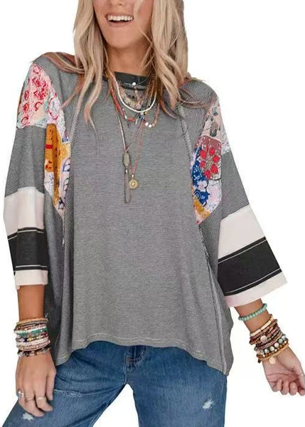 Striped Color-block Casual Top