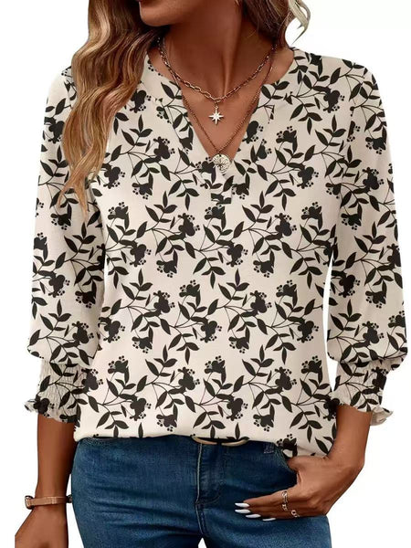 Dressy Casual Pleated Ruffle Long Sleeve Tunics Top