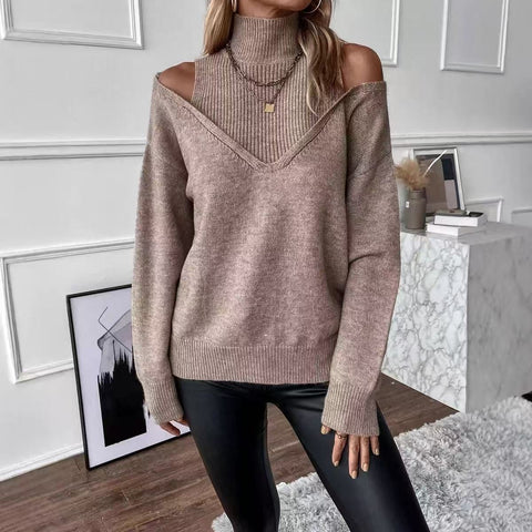 Half-high Collar Off-shoulder Casual Sweater