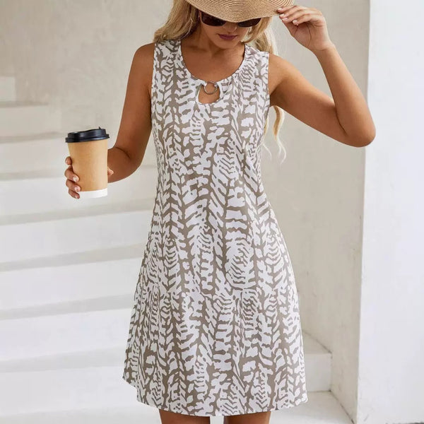 Printed Ring Sleeveless Resort Casual Mini Dress