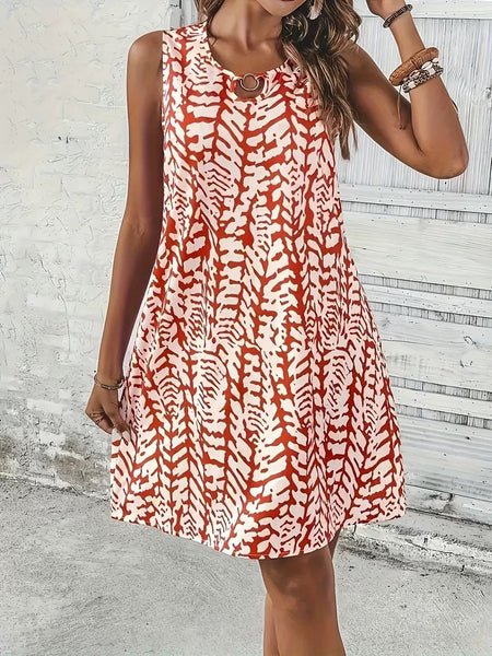 Printed Ring Sleeveless Resort Casual Mini Dress
