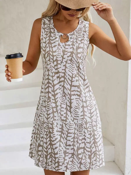 Printed Ring Sleeveless Resort Casual Mini Dress