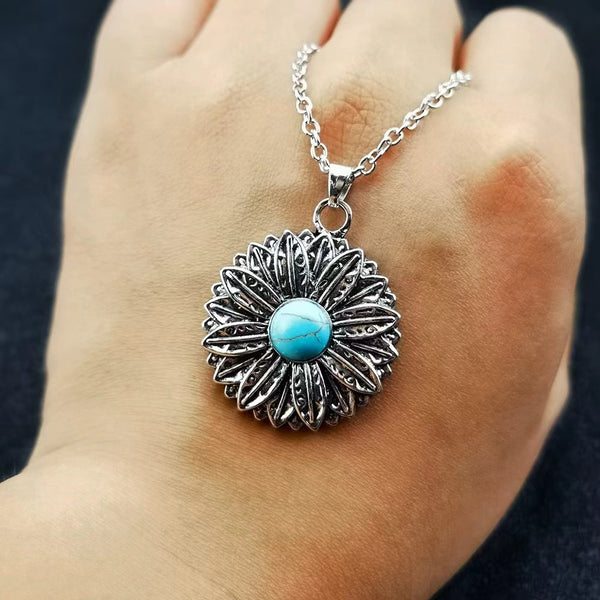 Blue turquoise sunflower necklace