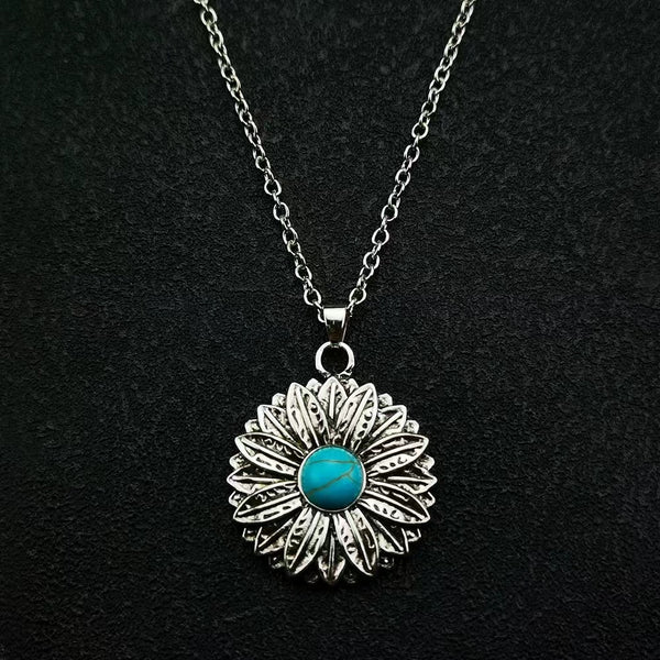 Blue turquoise sunflower necklace