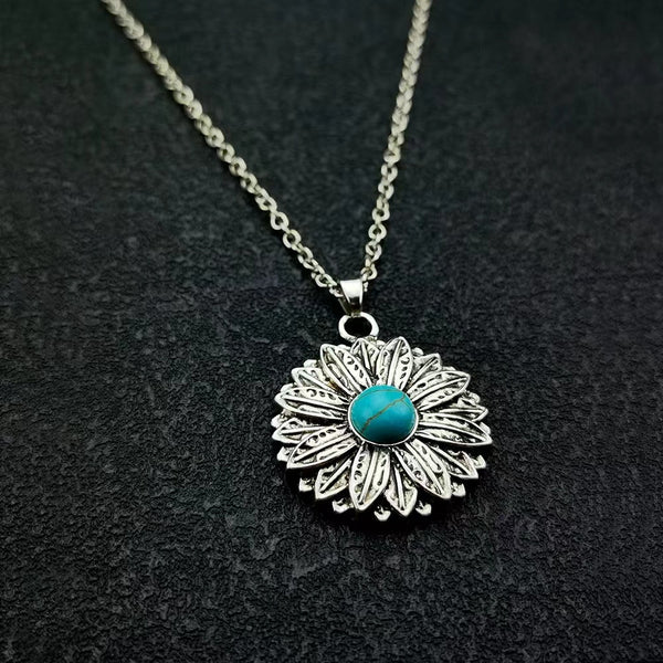 Blue turquoise sunflower necklace