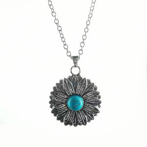 Blue turquoise sunflower necklace