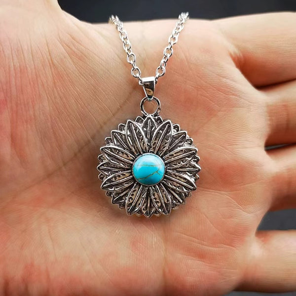 Blue turquoise sunflower necklace