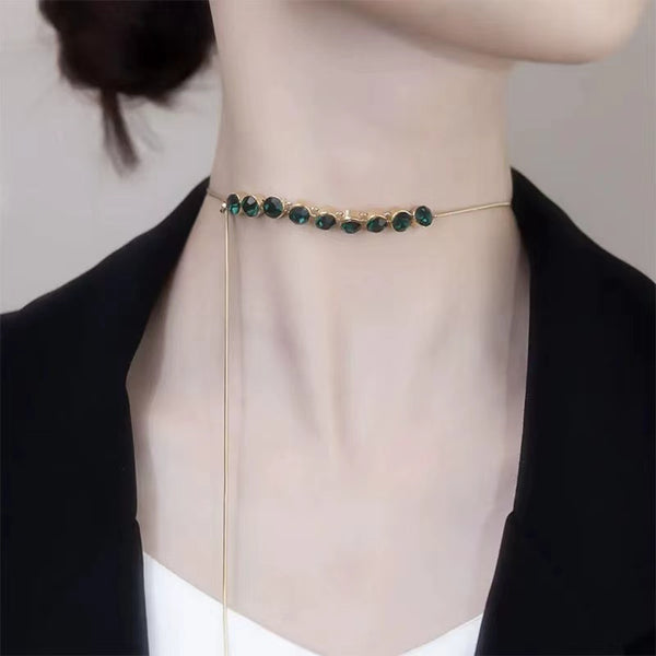 Emerald and gold plated clavicle necklace