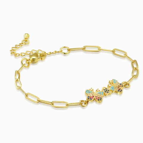 Multicolored Twin Butterfly Chain Bracelet