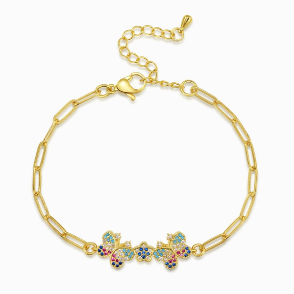 Multicolored Twin Butterfly Chain Bracelet