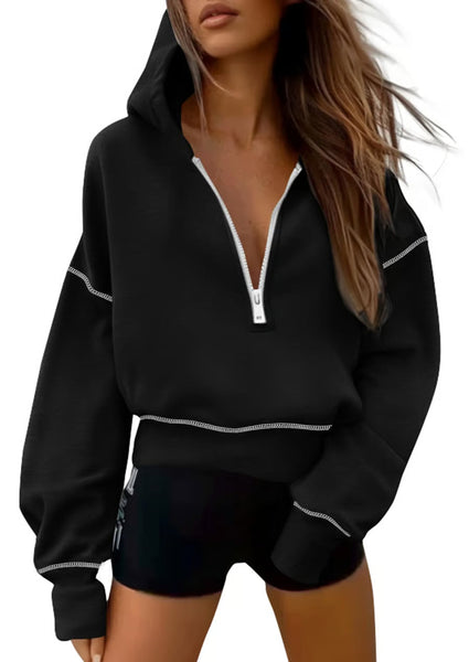 Half Zip Hooded Long Sleeve Cropped Pullover