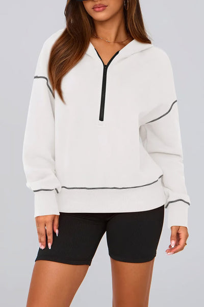 Half Zip Hooded Long Sleeve Cropped Pullover