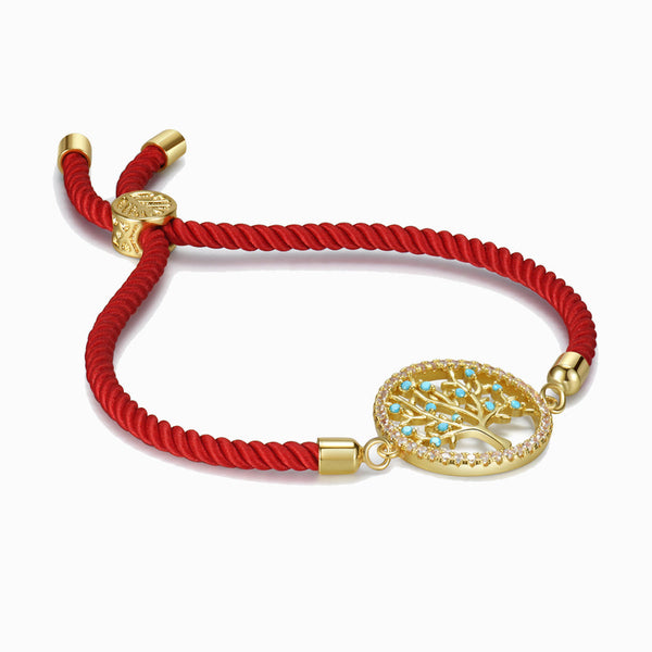 Turquoise Round Tree Of Life Red String Bracelet