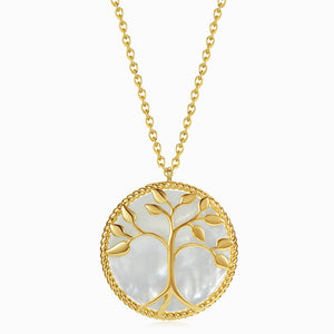 Round Tree Of Life Pearl Gold Necklace