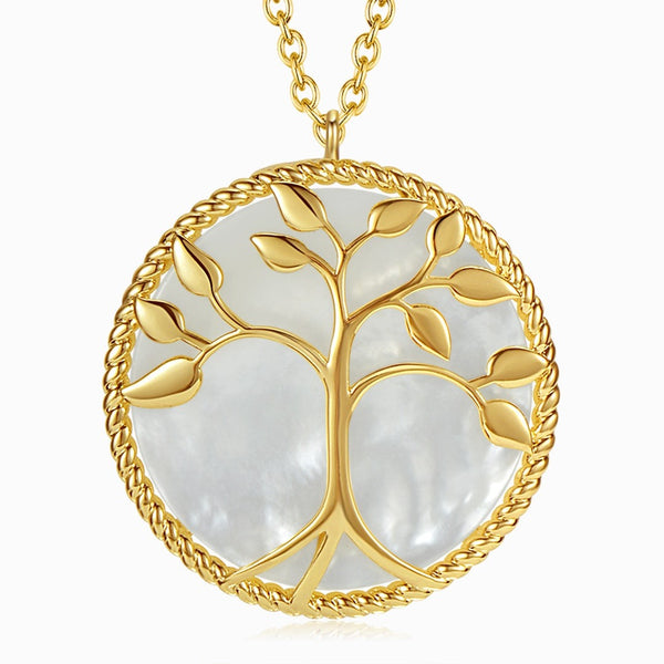 Round Tree Of Life Pearl Gold Necklace