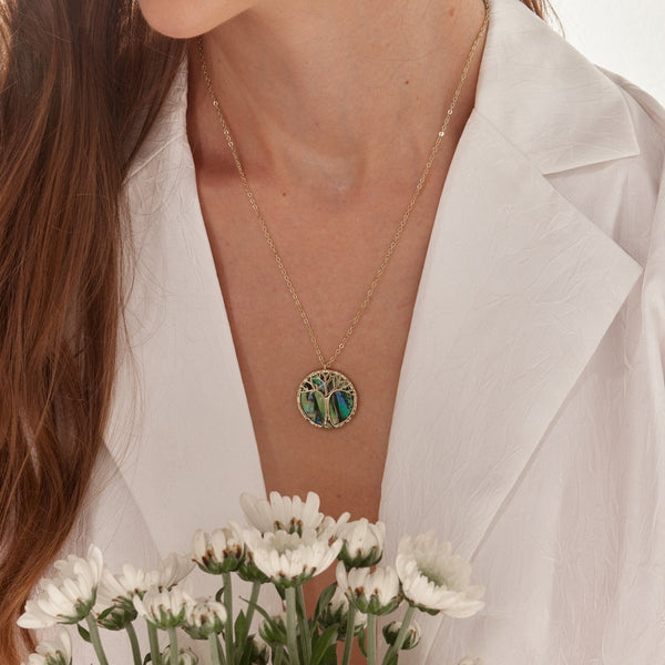 Round Tree Of Life Emerald Necklace