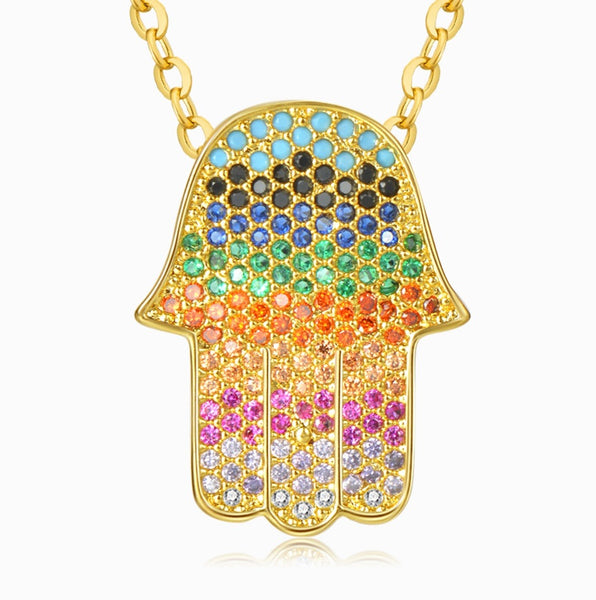 Multicolored Stone Hamsa Hand Necklace