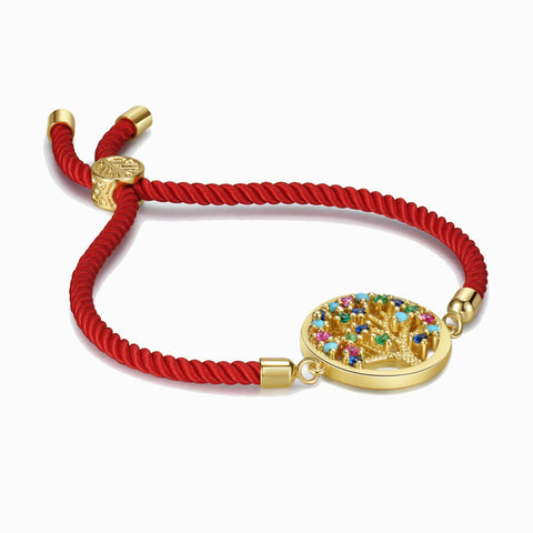 Round Multicolored Tree Of Life Red String Bracelet