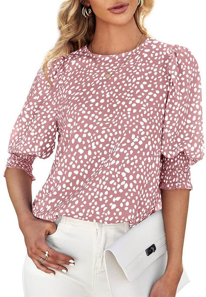 Pink Print Round Neck Top