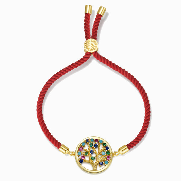 Round Multicolored Tree Of Life Red String Bracelet