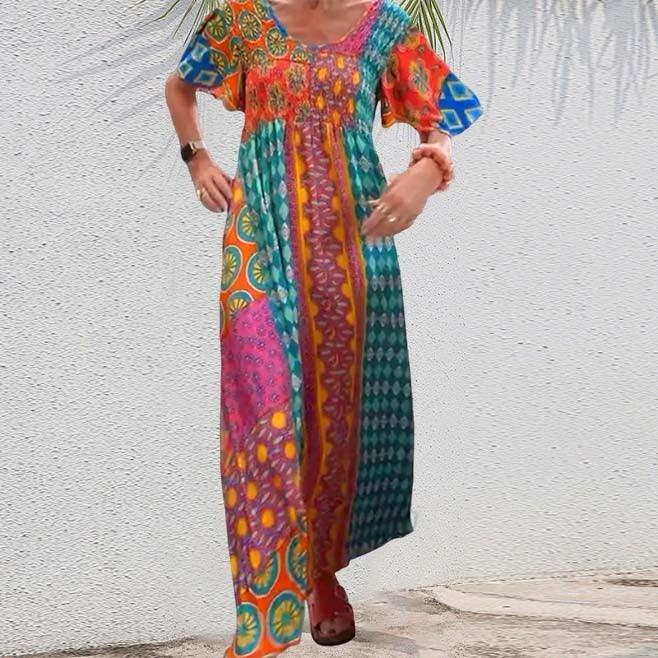 Bohemian Patchwork Colorful Maxi Dress