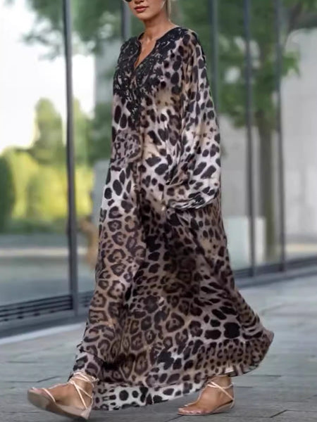 Loose Leopard Print Long Sleeve Dress