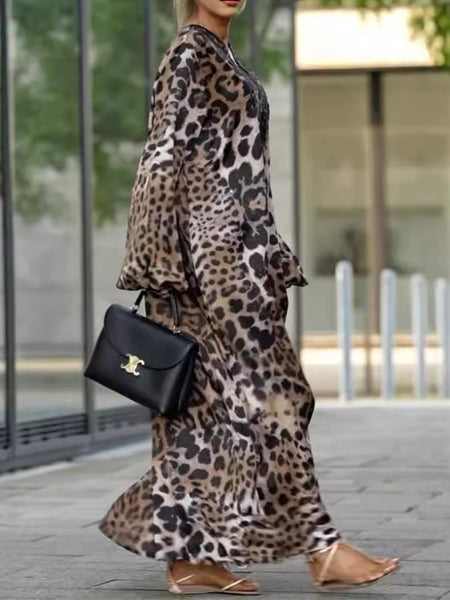 Loose Leopard Print Long Sleeve Dress