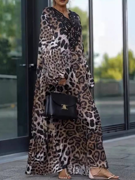 Loose Leopard Print Long Sleeve Dress