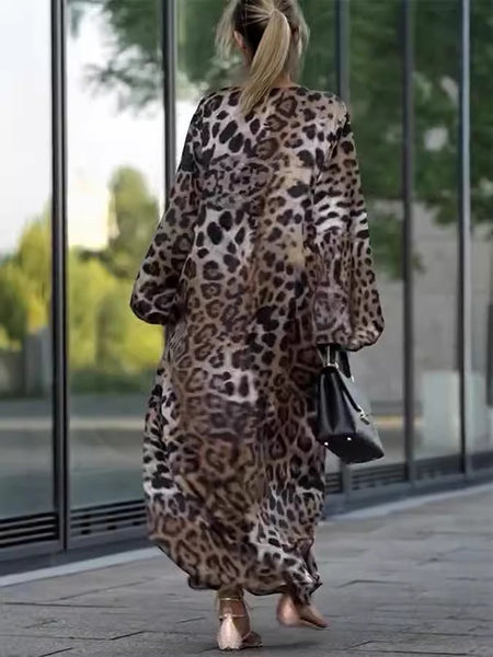 Loose Leopard Print Long Sleeve Dress