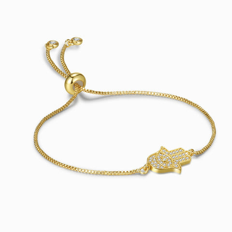 White Stone Hamsa Hand Gold Chain Bracelet