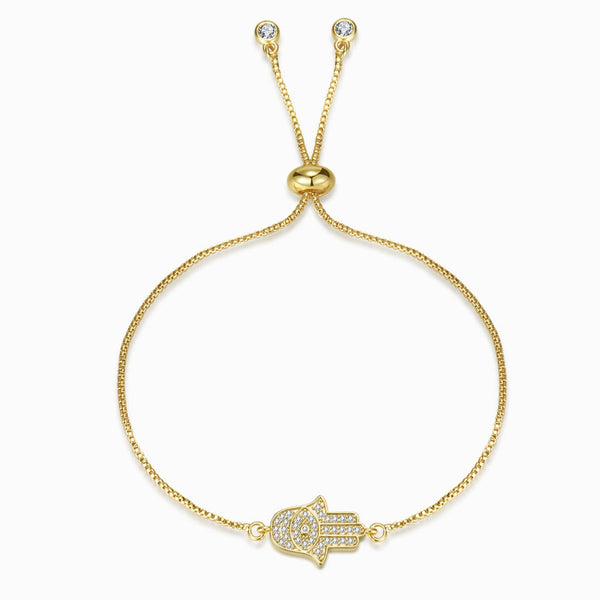 White Stone Hamsa Hand Gold Chain Bracelet