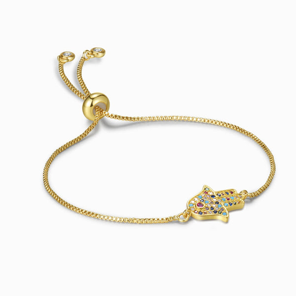 Multicolored Stone Hamsa Hand Gold Chain Bracelet