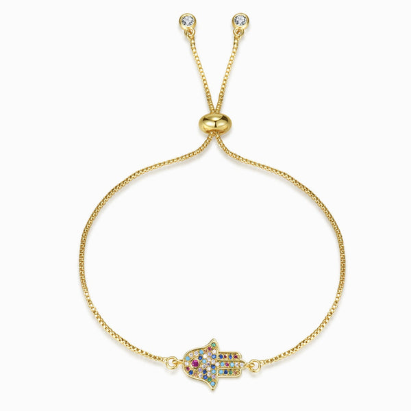 Multicolored Stone Hamsa Hand Gold Chain Bracelet