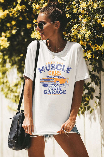 Casual Letter and Car Print Graphic Tee