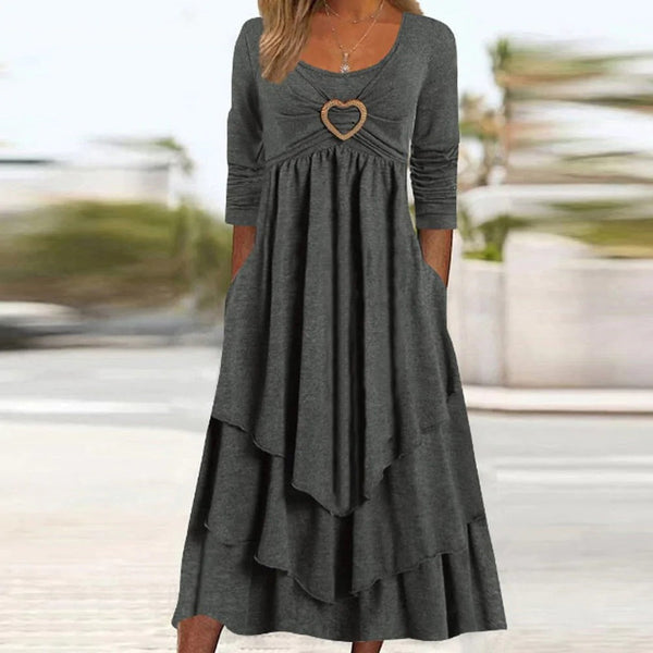 Boho Layered Long Sleeve Belted Midi Dress