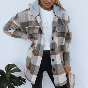 Everyday Front Pocket Plaid Hoodie Cardigan Jacket