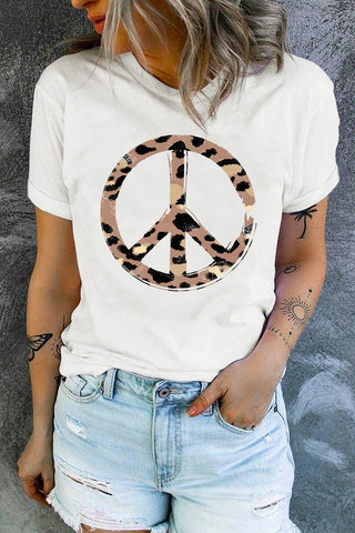 Leopard Peace Symbol Print Short Sleeve Graphic Tee