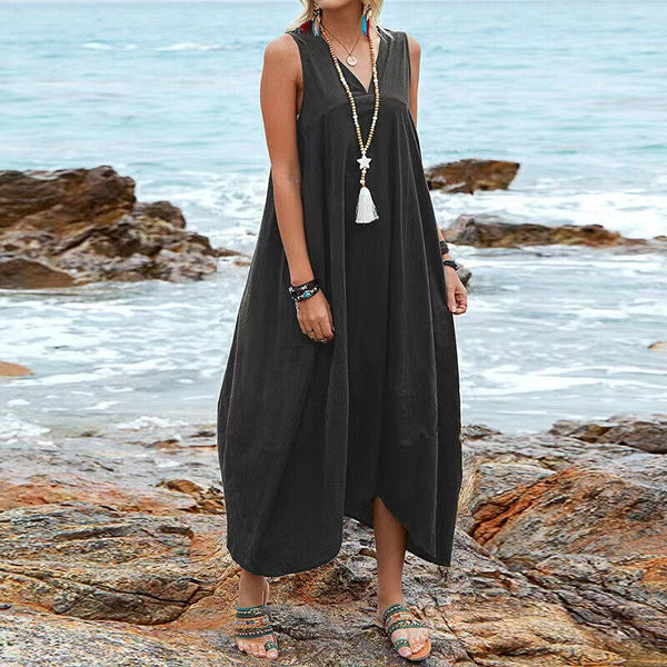 Basic Illusion Pleated Sleeveless Maxi Dress