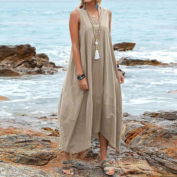 Basic Illusion Pleated Sleeveless Maxi Dress