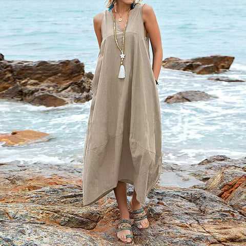 Basic Illusion Pleated Sleeveless Maxi Dress