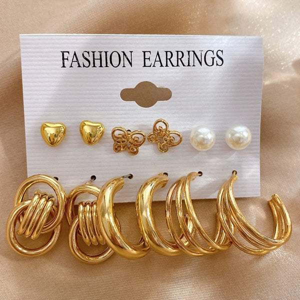 Pearl Twist Hoop Earrings Set Butterfly Acrylic Dangle Earrings for Women Metal Hollow Gold Plated Earring Cartoon Jewelry