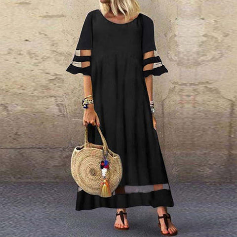 Summer Party Sheer Stripe Sleeve Scoop Neck Maxi Dress