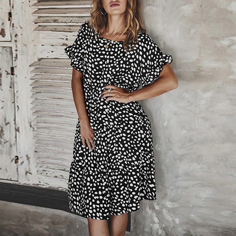 Stylish Print Round Neck Midi Dress